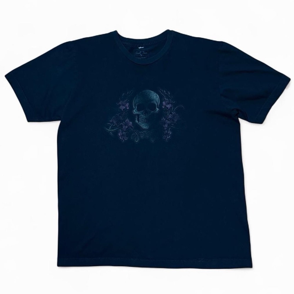 Vintage Y2K Skull Skeleton Floral Emo Goth Punk Graphic Black T-shirt Large